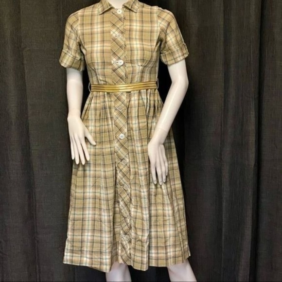 Vintage Dresses & Skirts - 1940s Vintage cotton plaid‎ dress